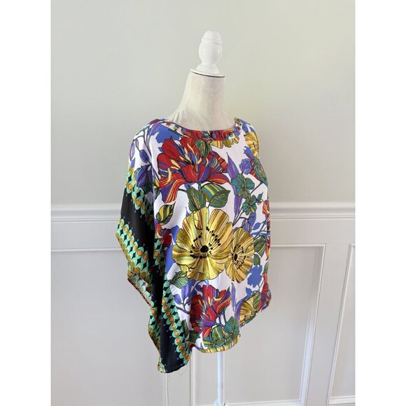 Susan Graver Artisan XS Bold Floral Jeweled Neck Drape Top - Picture 2 of 4